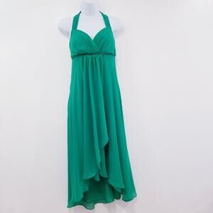 David's Bridal Women size 2 Green Rhinestone Halter Emerald Dress High Low